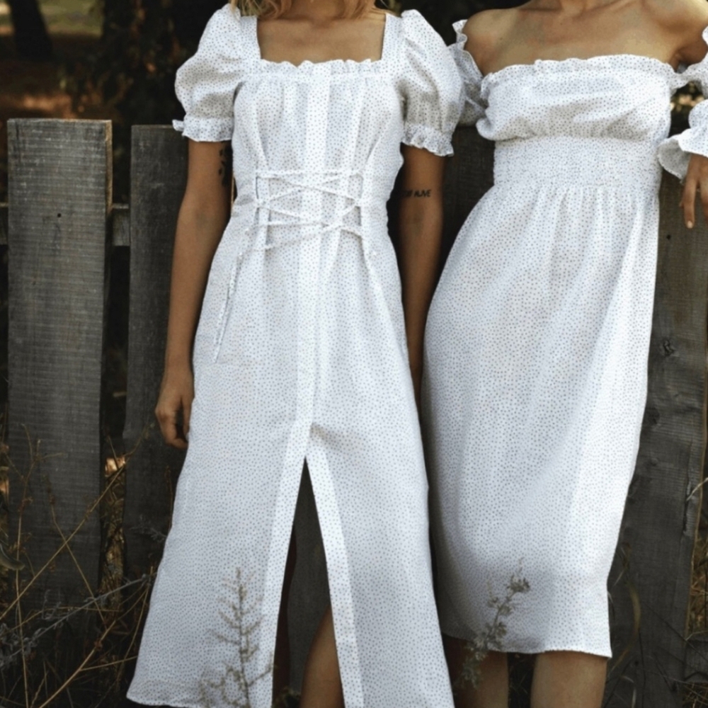 Sleeper Marquise dress in micro polka dot, medium